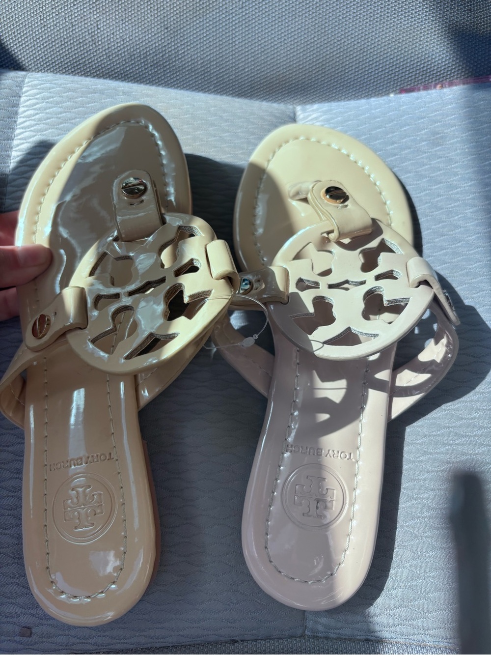 Tory Burch Women’s Patent Leather Miller Sandals in Cream